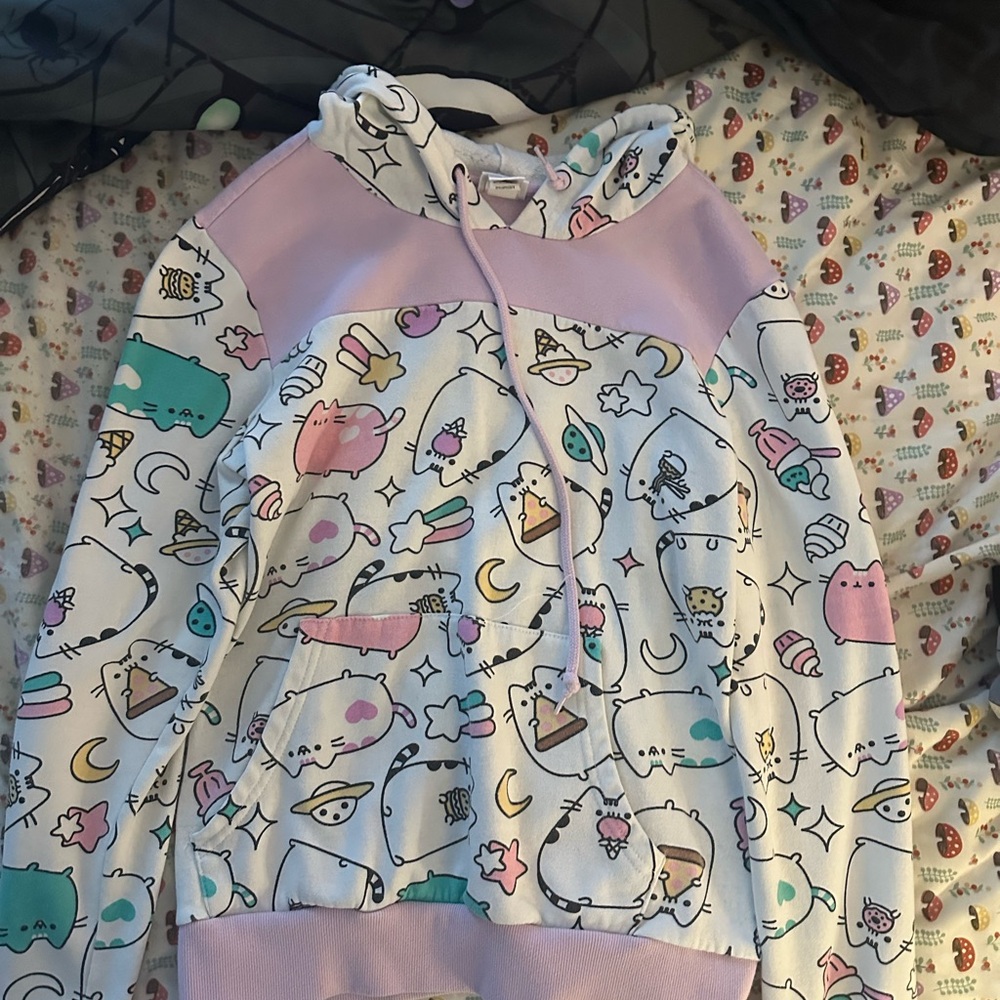 Pastel Pusheen the Cat Print Hoodie in White & Lavender